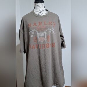 Harley-Davidson Taupe Tee with Faded Orange Graphic